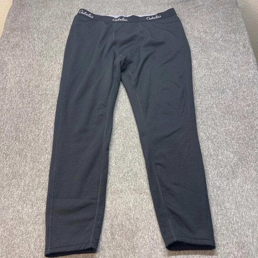 Cabelas Heavyweight Base Layer Pants Mens XL Black Grid Fleece Thermal Bottoms